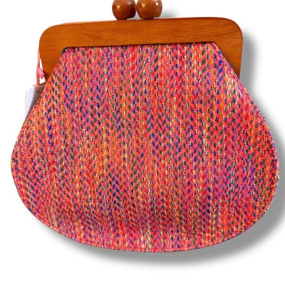 Handbag Republic Boho Chenille Crossbody Bag – Pink Multi with Wooden Frame - Picture 9 of 10